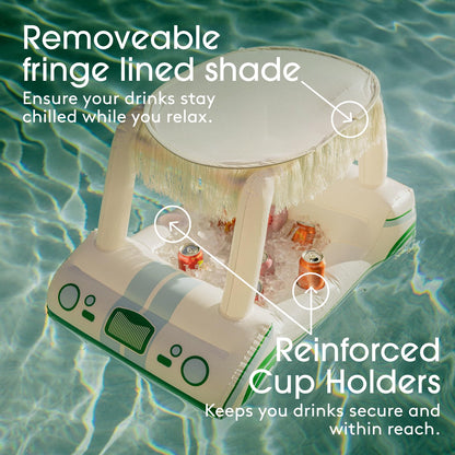 Golf Cart Inflatable Floating Drink Cooler, Pool Float with Cup Holders & Detachable Fringe Shade