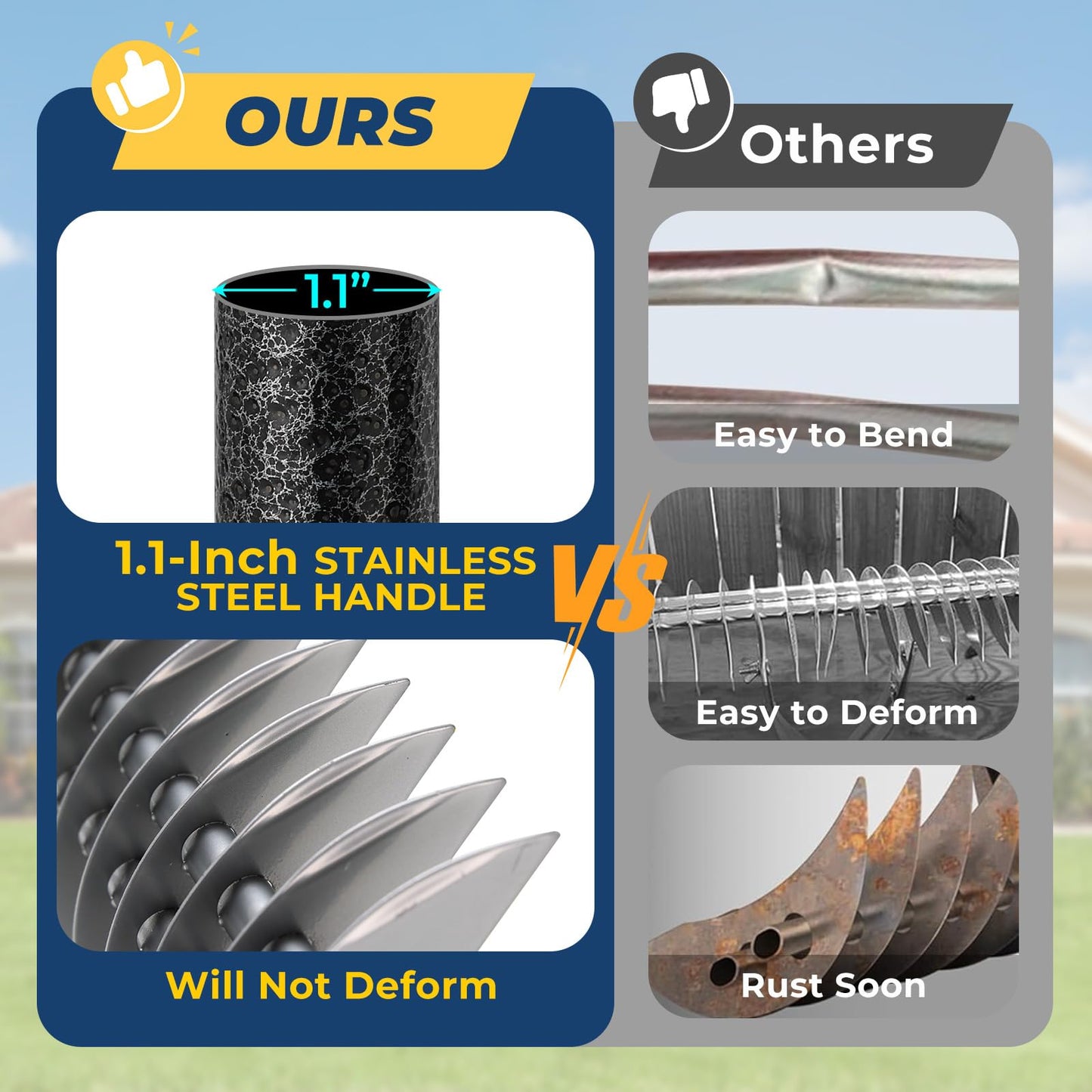 70‑Inch Metal Dethatching Rake, 15 Inch Wide Double‑Edged Sharp Tines for Lawn Care