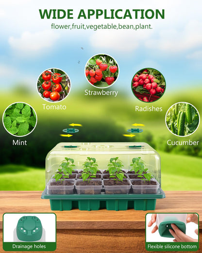 12‑Cell Seed Starting Kit with Grow Light, Graphene Heating Mat and Reusable Silicone Pots