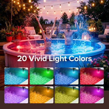IP68 Waterproof Solar RGB Pool Light, Magnetic Underwater Light with Remote