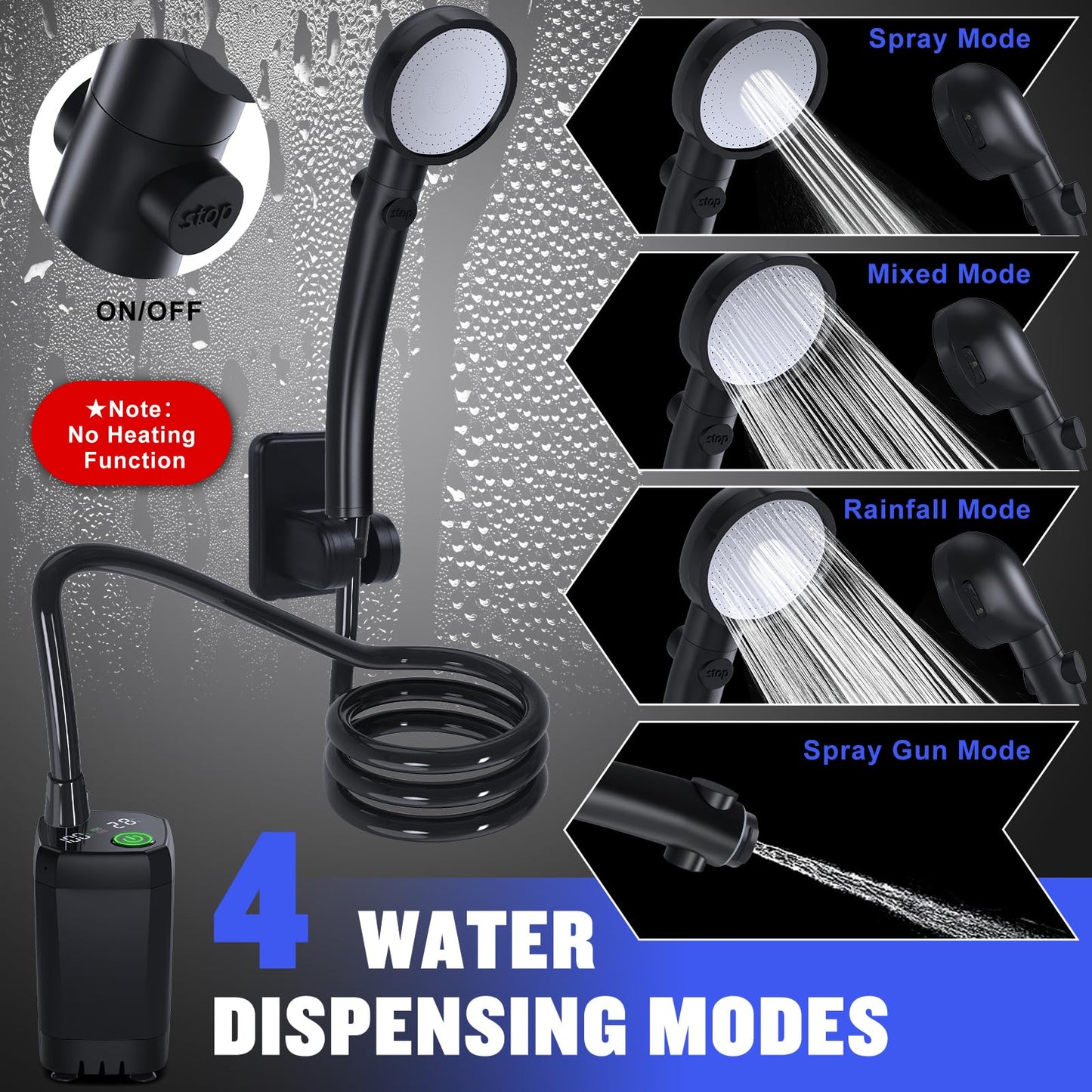 6000mAh IPX7 Waterproof Portable Camping Shower Pump with LED Display