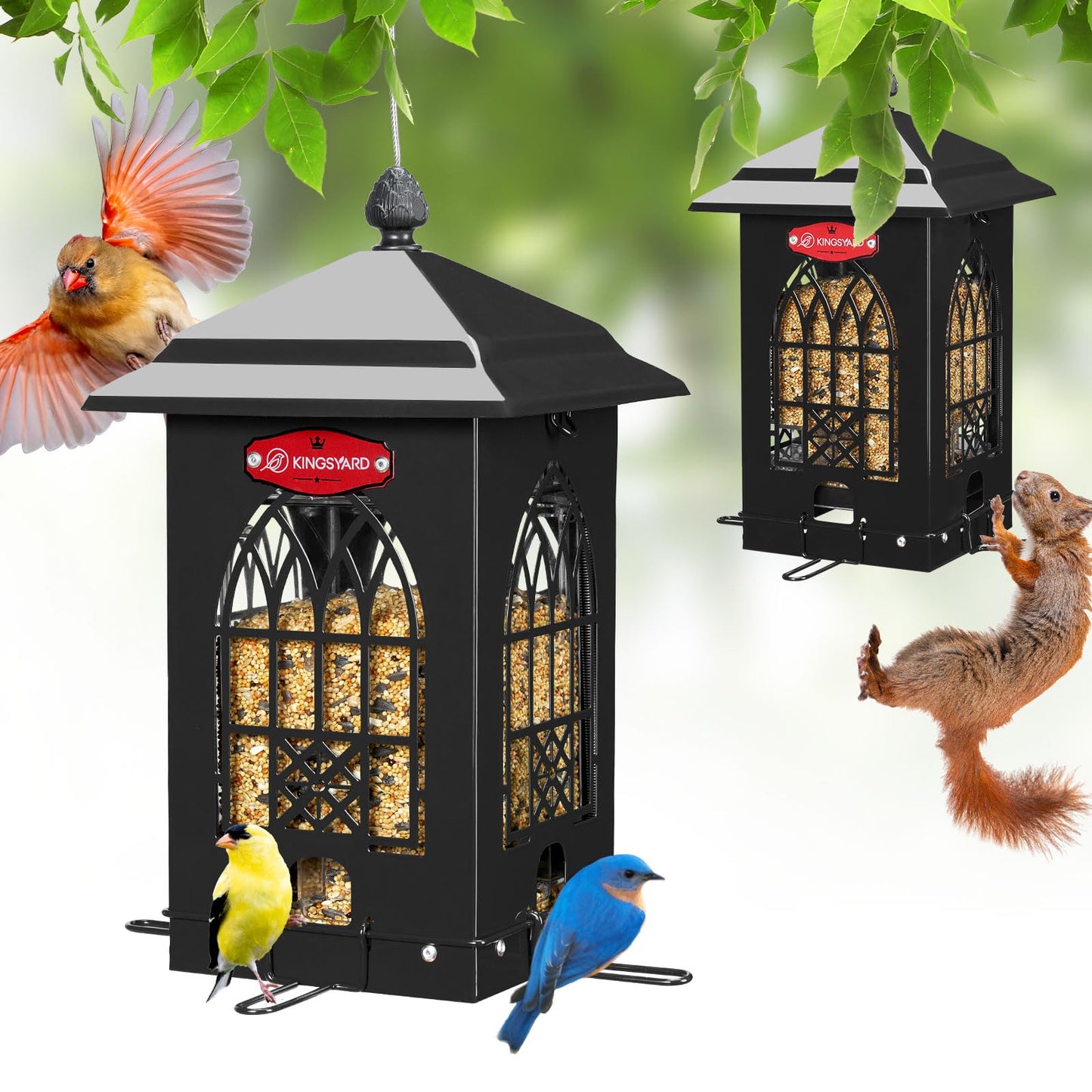 5 Lbs Squirrel Proof Metal Bird Feeder, Weatherproof Outdoor Feeder with Weight-Activated Perches