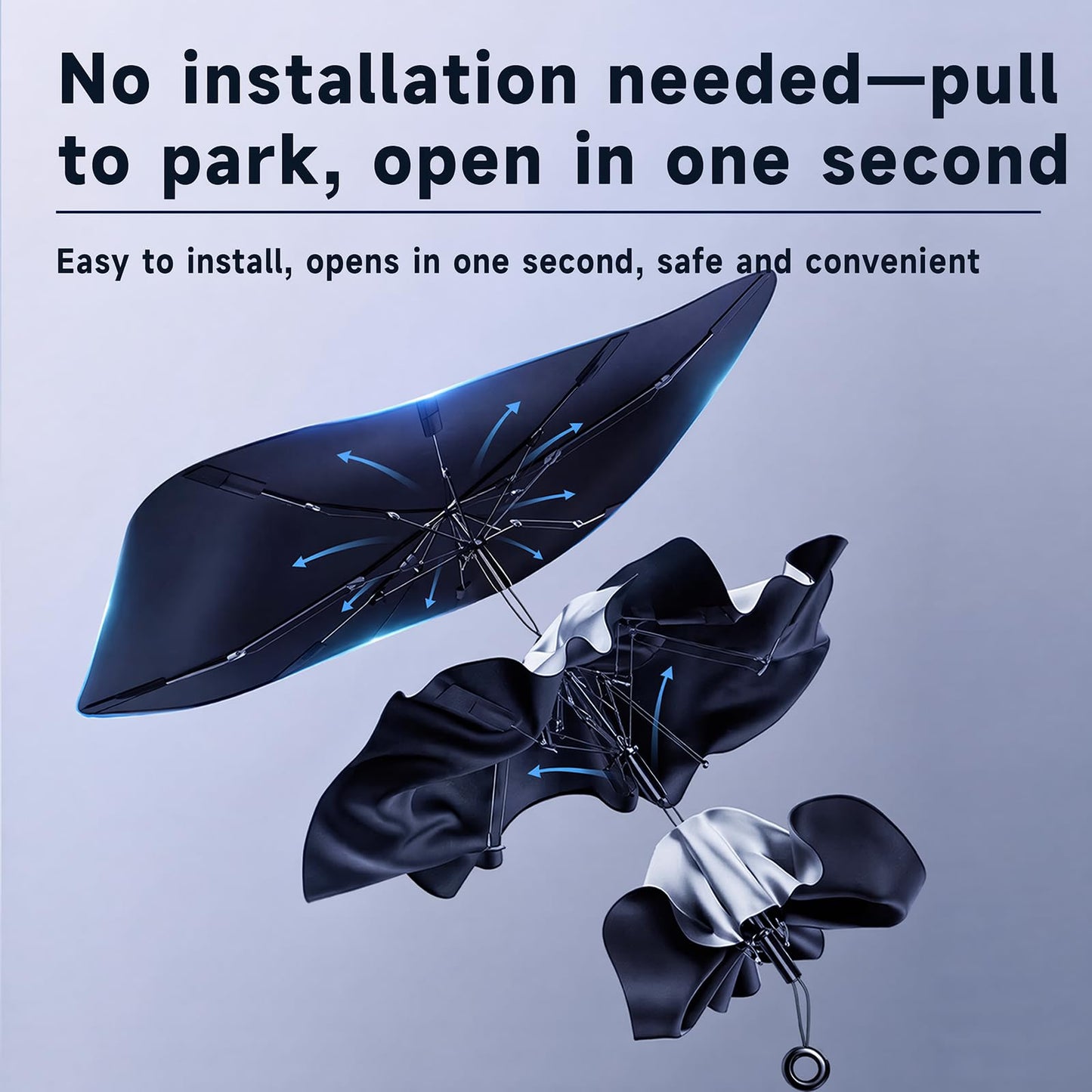 Foldable Windshield Sun Shade Umbrella, UV Block Car Sun Protector with Pull‑Ring