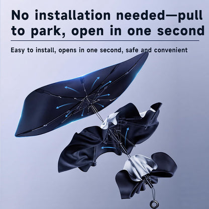 Foldable Windshield Sun Shade Umbrella, UV Block Car Sun Protector with Pull‑Ring