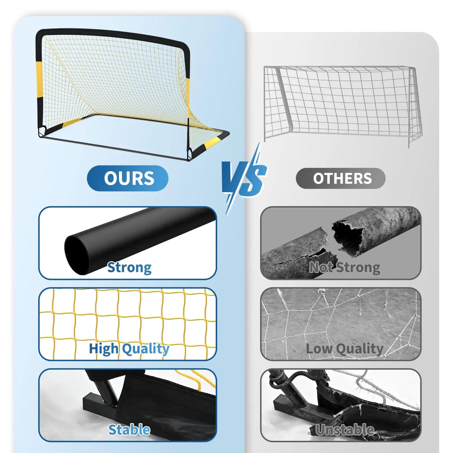 6×4 FT Portable Soccer Goal Set with Cones, Pump & Carry‑Bag for Backyard Beach Training