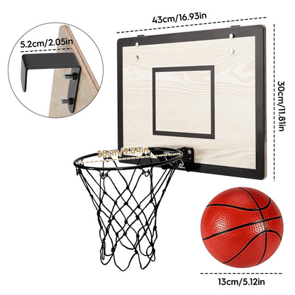 Wooden Over The Door Mini Basketball Hoop, Mini Hoop Set with 4 Balls & Pump for All Ages