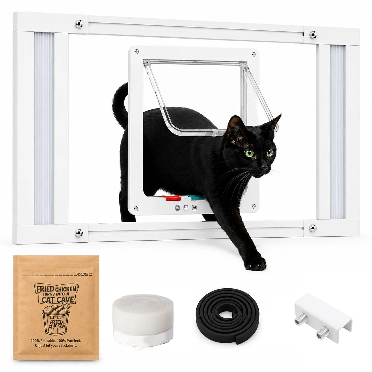 No‑Drill Vertical Sash Cat Window Insert, Aluminum Frame Fits 23.5‑37.5 Inch Windows