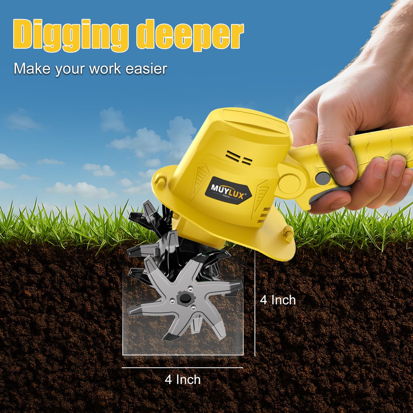 20V Cordless Electric Garden Tiller with Battery and Charger for Soil Cultivating