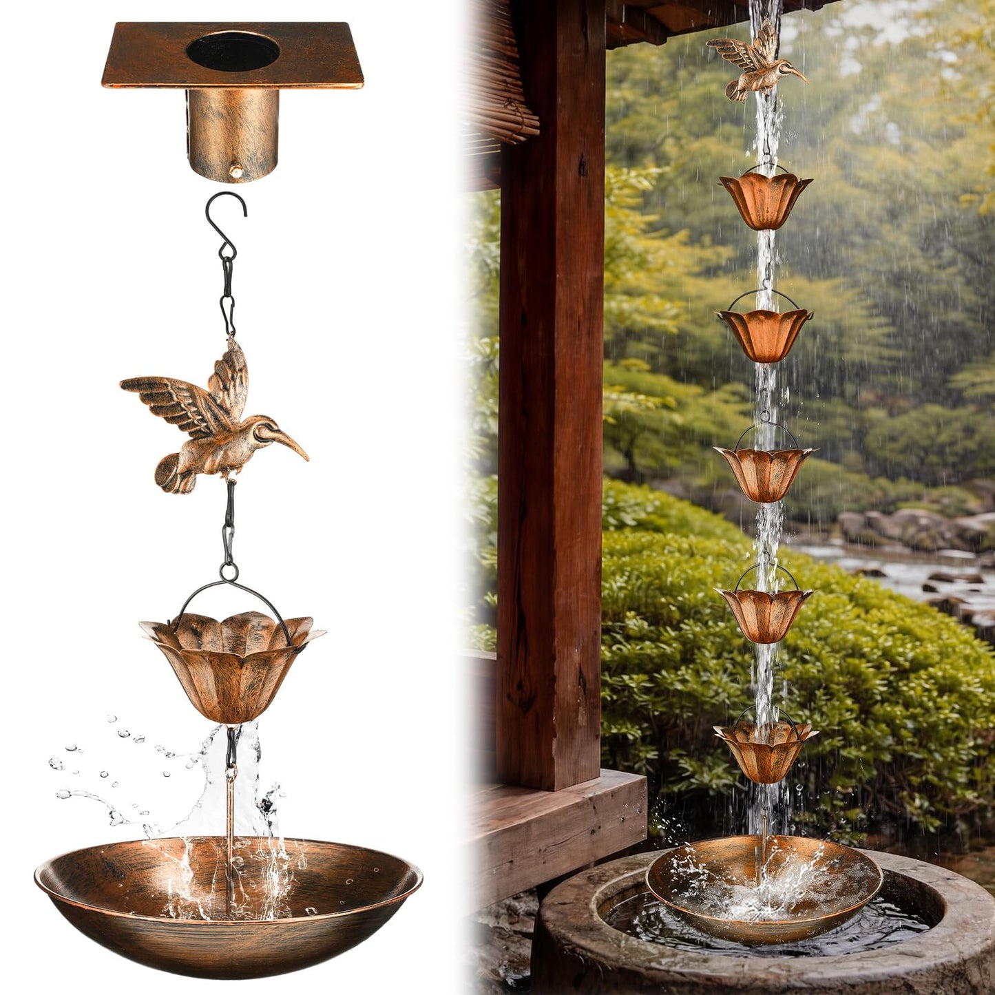 Outdoor Brass Rain Chain Water Feature