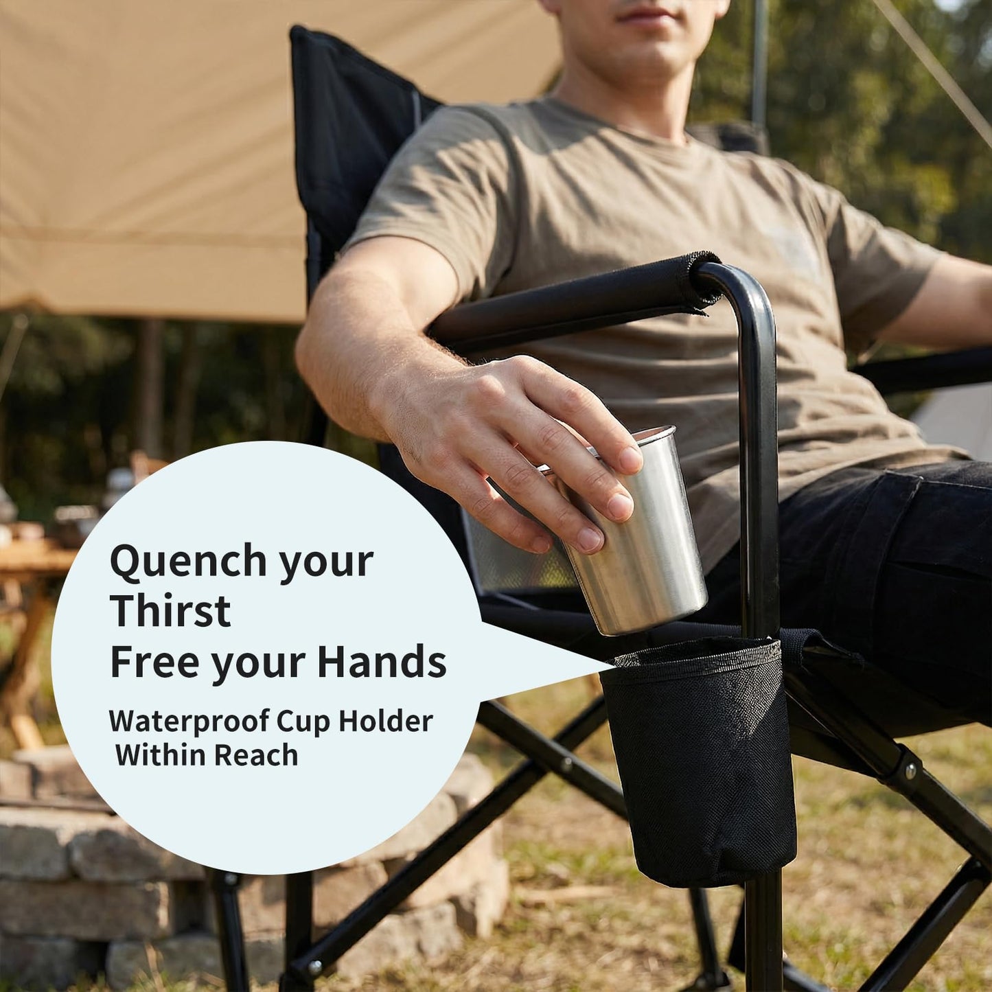 Portable Folding Rocking Chair, Mesh Back Camping Lawn Chair with Waterproof Armrests