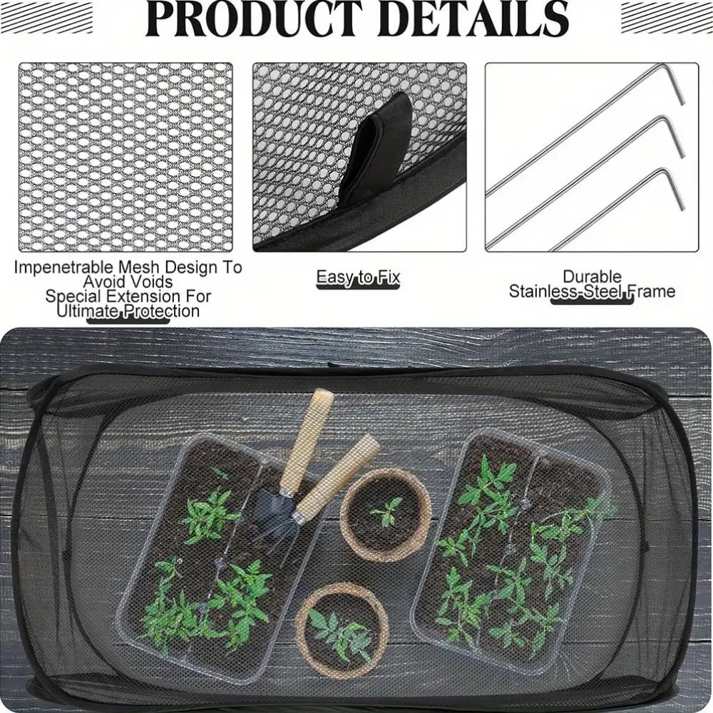 Reusable Pop‑Up Insect‑Proof Plant Protector, Mesh Garden Netting with Stakes