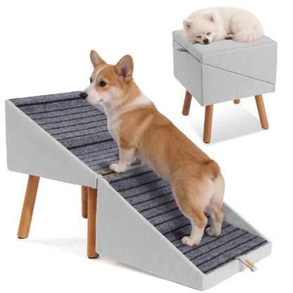 Foldable 2-in-1 Dog Stairs Ottoman, Non-Slip Wooden Pet Steps for Small Puppy & Senior Injured Dogs