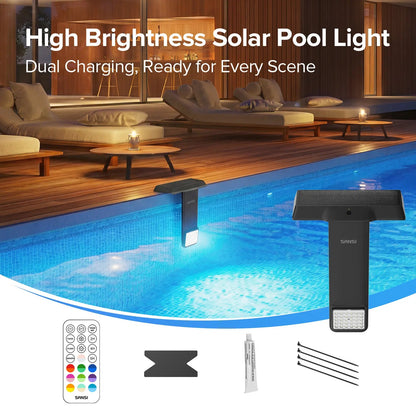 IP68 Waterproof Solar RGB Pool Light, Magnetic Underwater Light with Remote