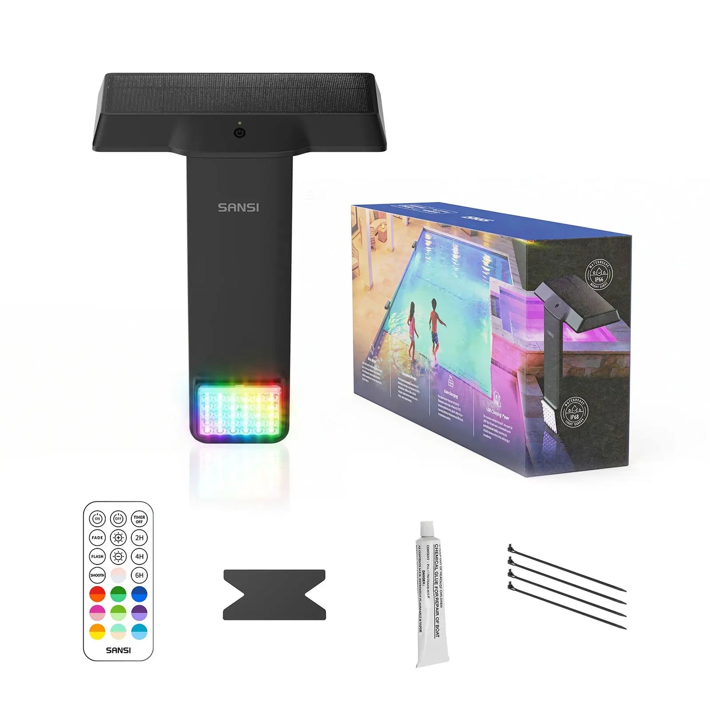 IP68 Waterproof Solar RGB Pool Light, Magnetic Underwater Light with Remote