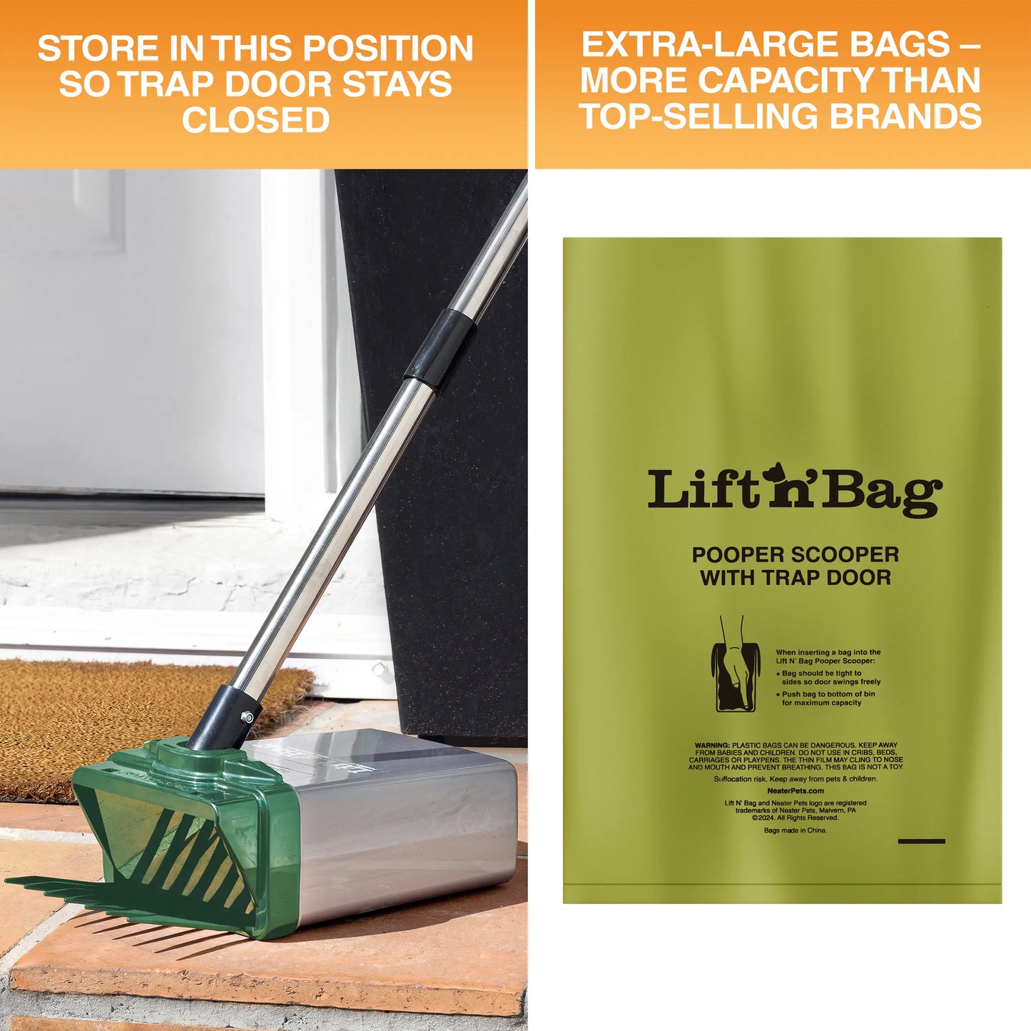 22" Pole One-Hand Dog Pooper Scooper, Scoop-to-Bag Pet Waste Cleaner