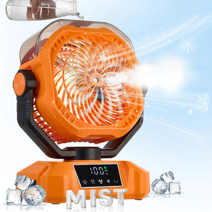 20000mAh Battery‑Powered Misting Fan, 90‑Degree Oscillating Hanging & Standing Outdoor Fan with LED Light