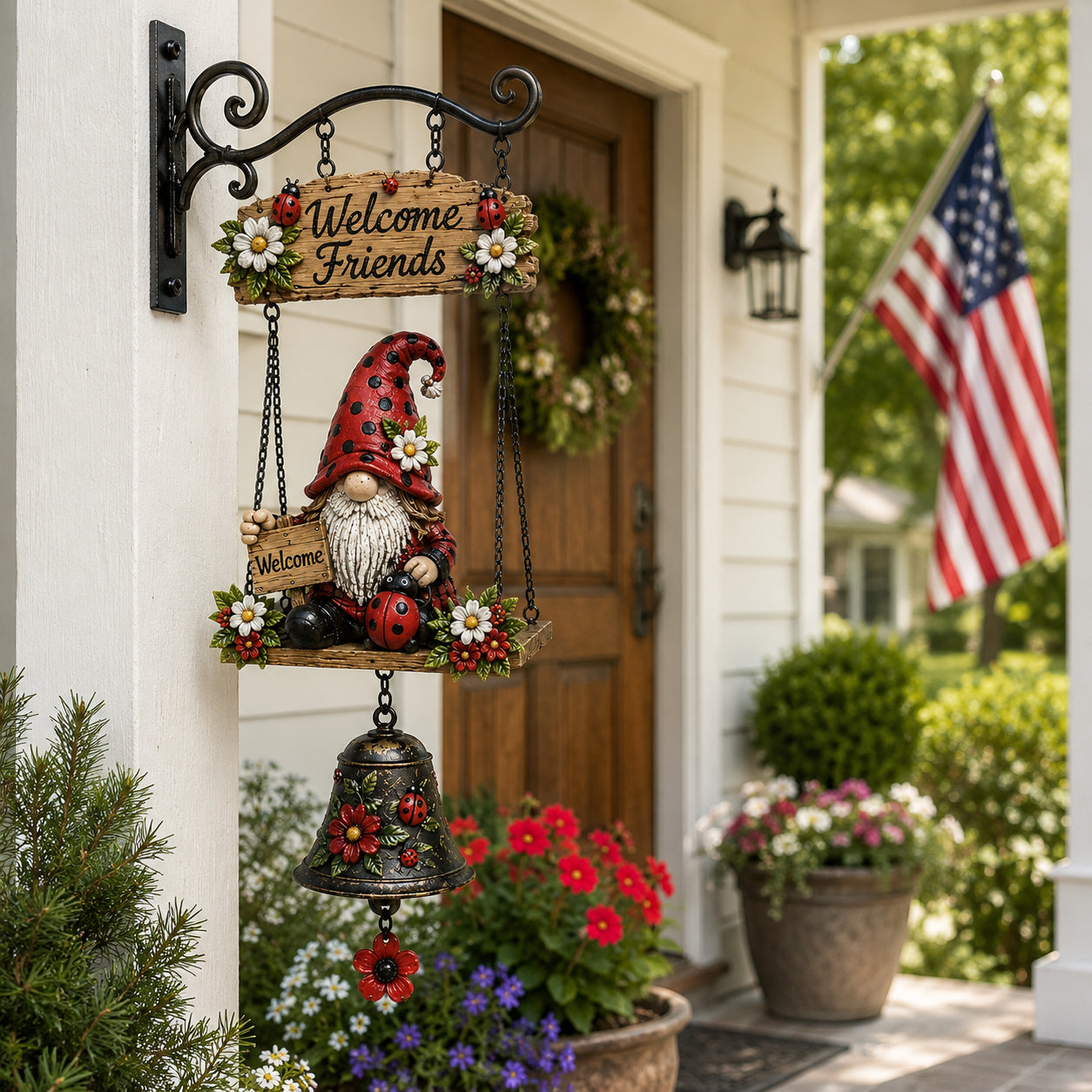 Garden Hanging Welcome Sign With Bell