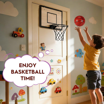Wooden Over The Door Mini Basketball Hoop, Mini Hoop Set with 4 Balls & Pump for All Ages