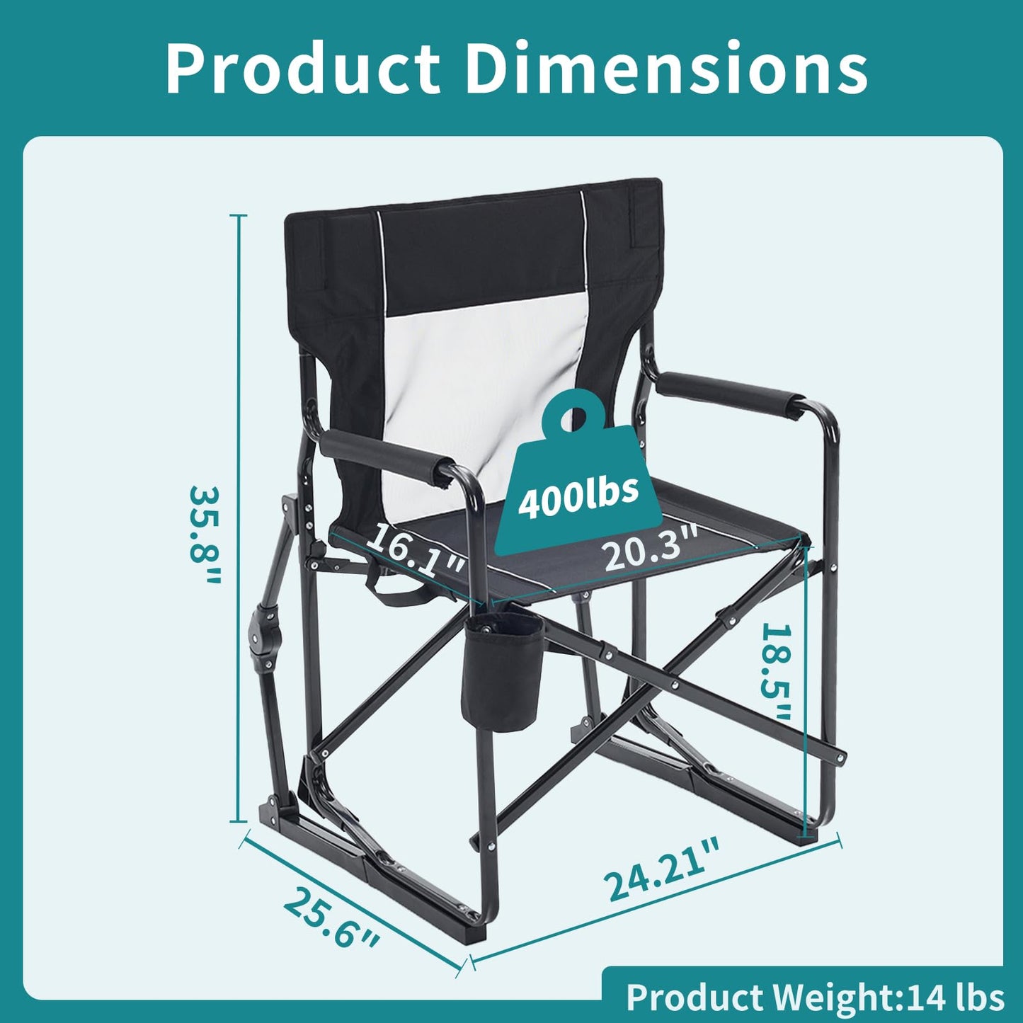 Portable Folding Rocking Chair, Mesh Back Camping Lawn Chair with Waterproof Armrests