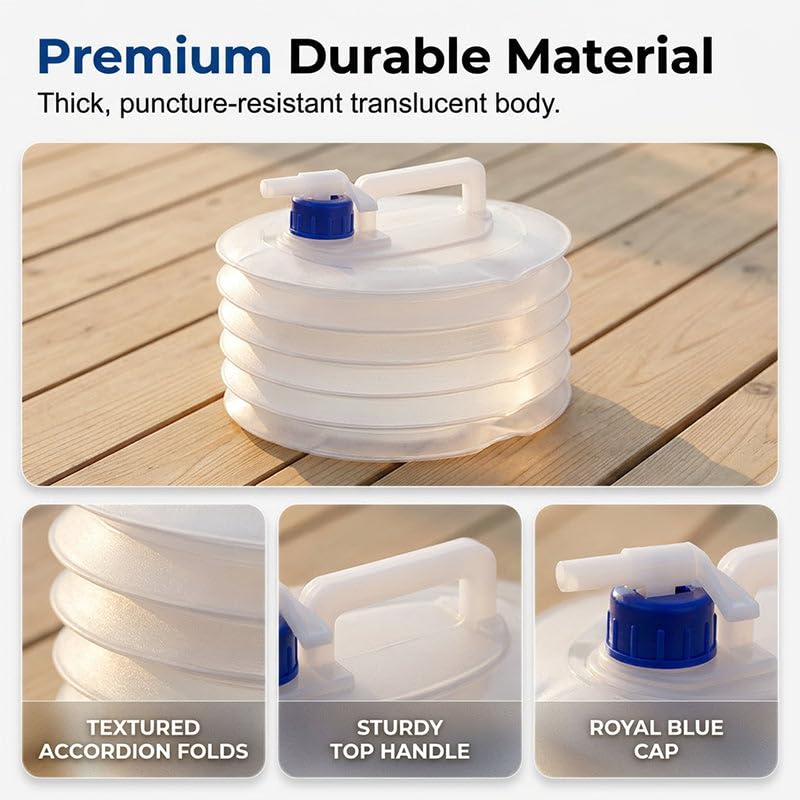 Collapsible 15L Water Container with Spigot & Carry‑Handle, Foldable Outdoor Water Storage Jug