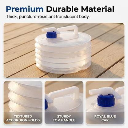 Collapsible 15L Water Container with Spigot & Carry‑Handle, Foldable Outdoor Water Storage Jug