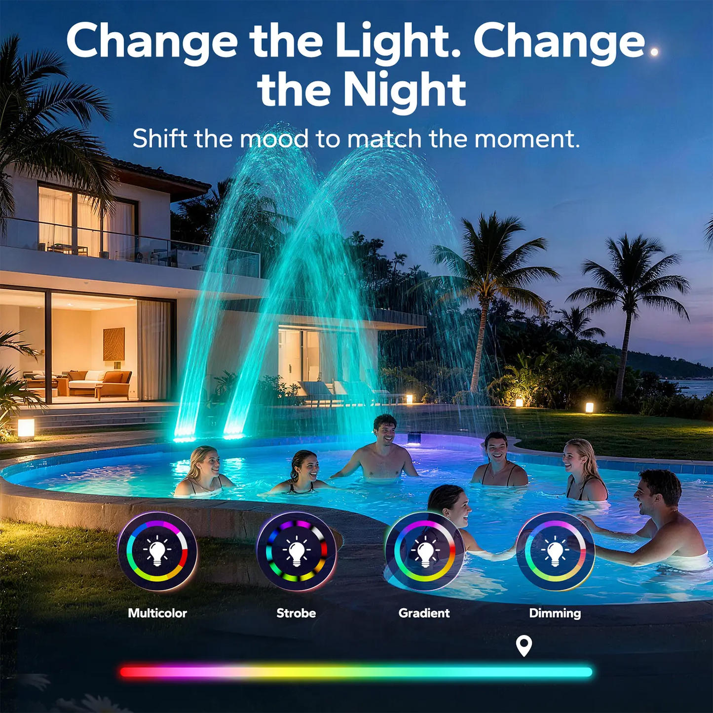 Solar Pool Fountain with Auto Lights & Remote, Dual Adjustable Spray for All Pool Types