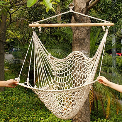 Hanging Rope Hammock Chair, Large Brazilian Net Swing Seat for Indoor Outdoor Patio