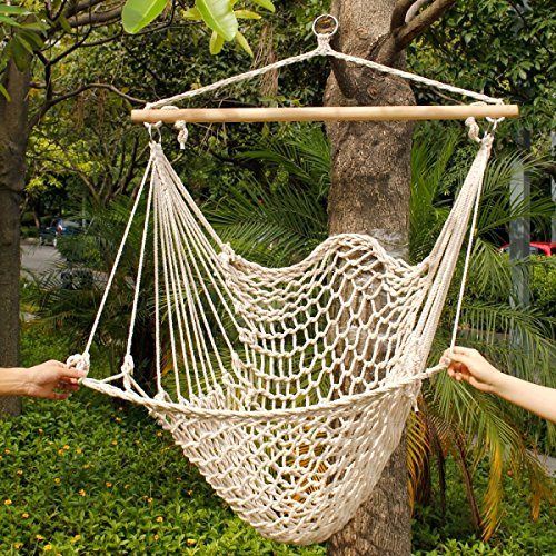 Hanging Rope Hammock Chair, Large Brazilian Net Swing Seat for Indoor Outdoor Patio