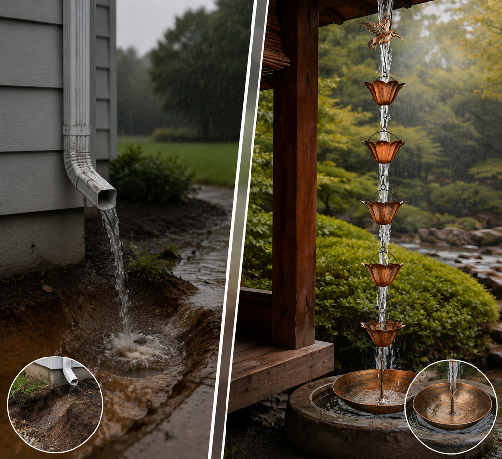 Outdoor Brass Rain Chain Water Feature