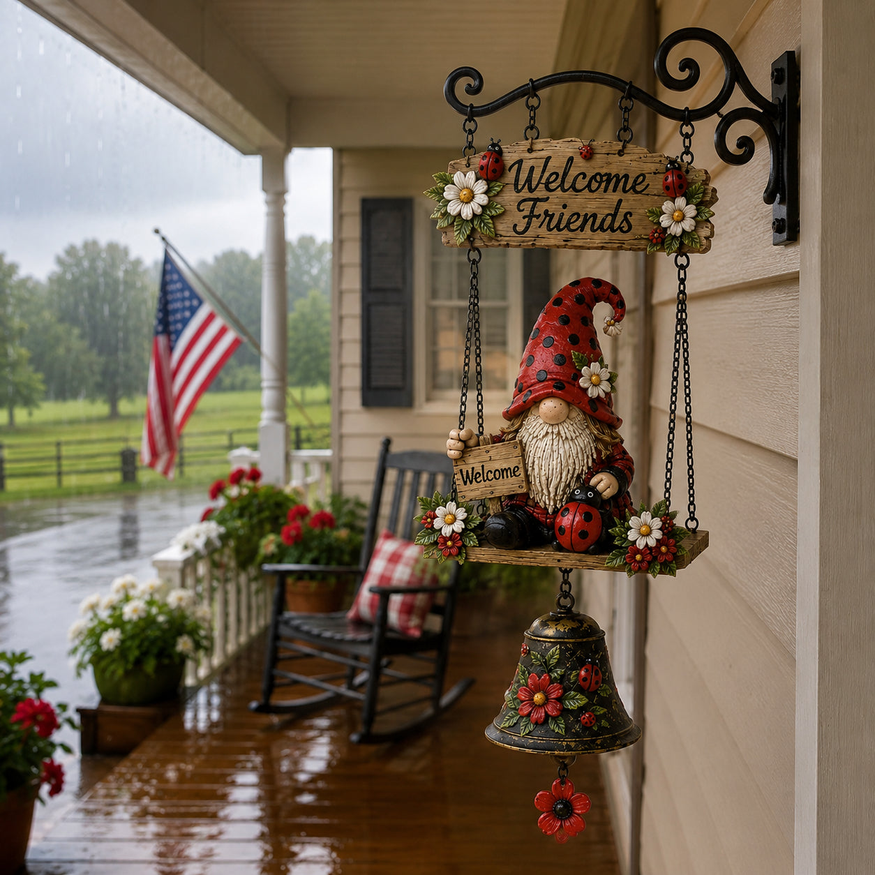 Garden Hanging Welcome Sign With Bell