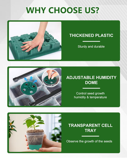 12‑Cell Seed Starting Kit with Grow Light, Graphene Heating Mat and Reusable Silicone Pots