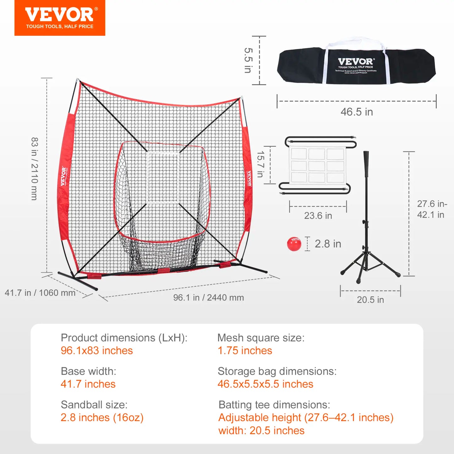 7x7ft Portable Baseball Softball Training Net Full Practice Kit
