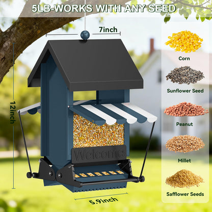 5LB Squirrel Proof Hanging Wild Bird Feeder, Heavy Duty Metal Outdoor Bird Feeder