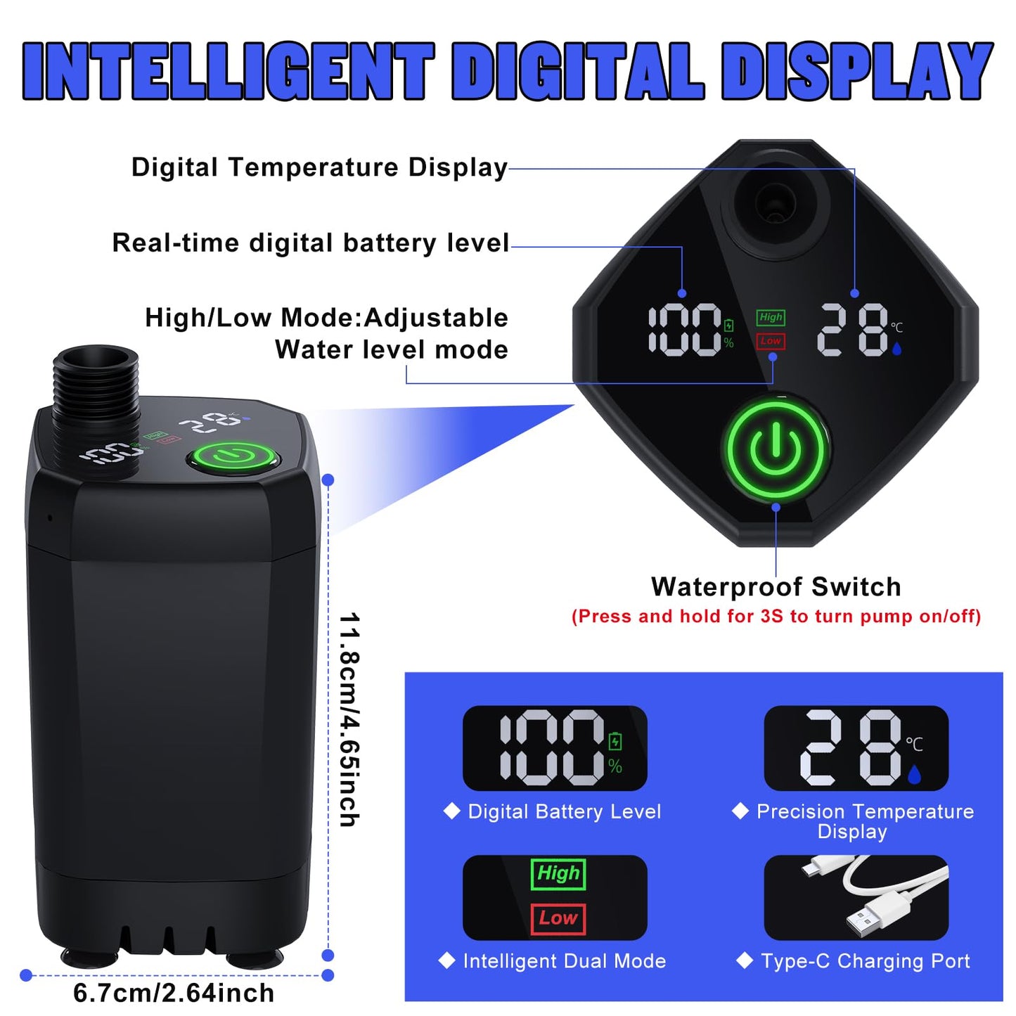 6000mAh IPX7 Waterproof Portable Camping Shower Pump with LED Display