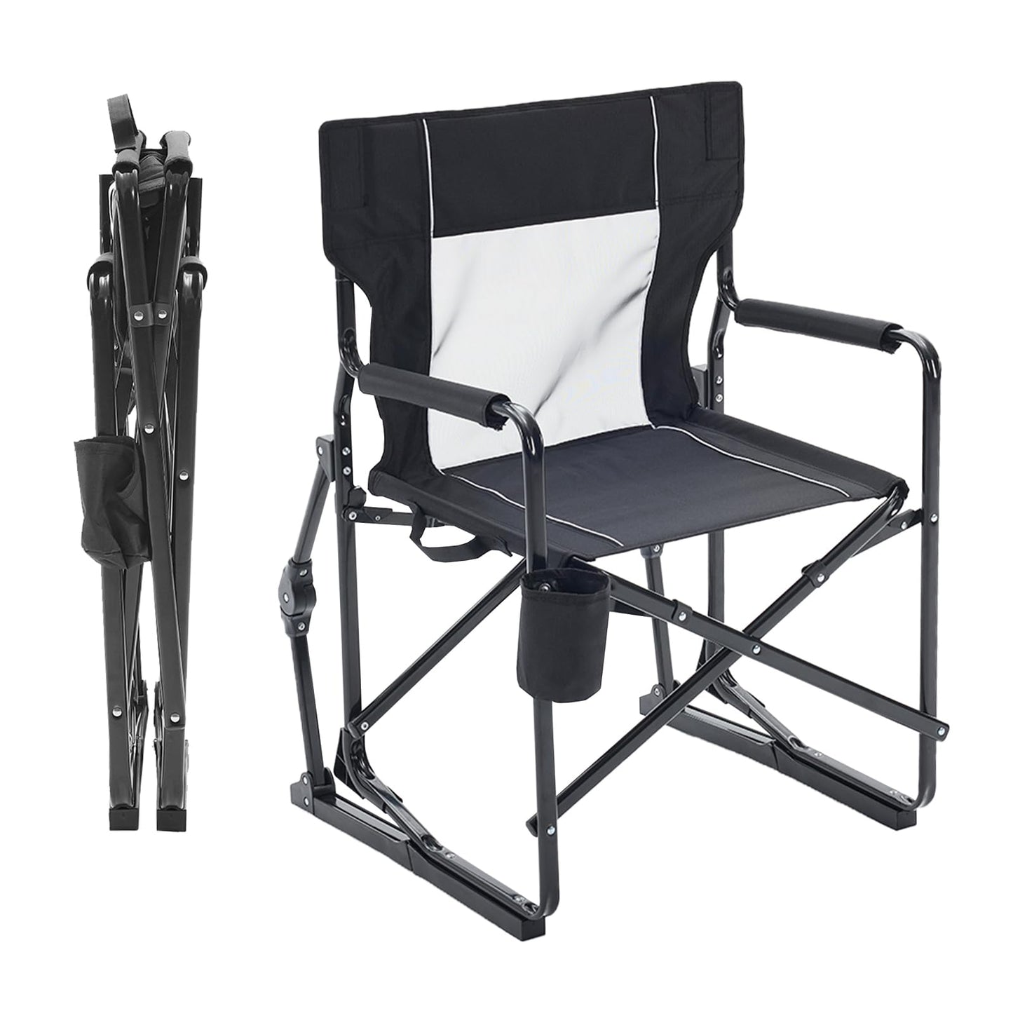 Portable Folding Rocking Chair, Mesh Back Camping Lawn Chair with Waterproof Armrests