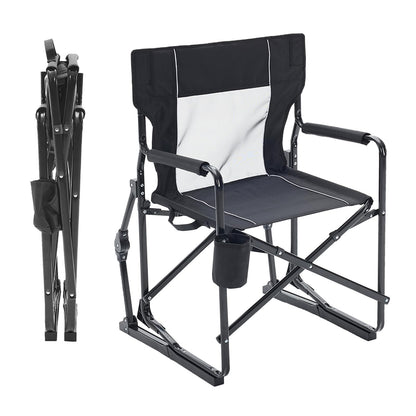 Portable Folding Rocking Chair, Mesh Back Camping Lawn Chair with Waterproof Armrests