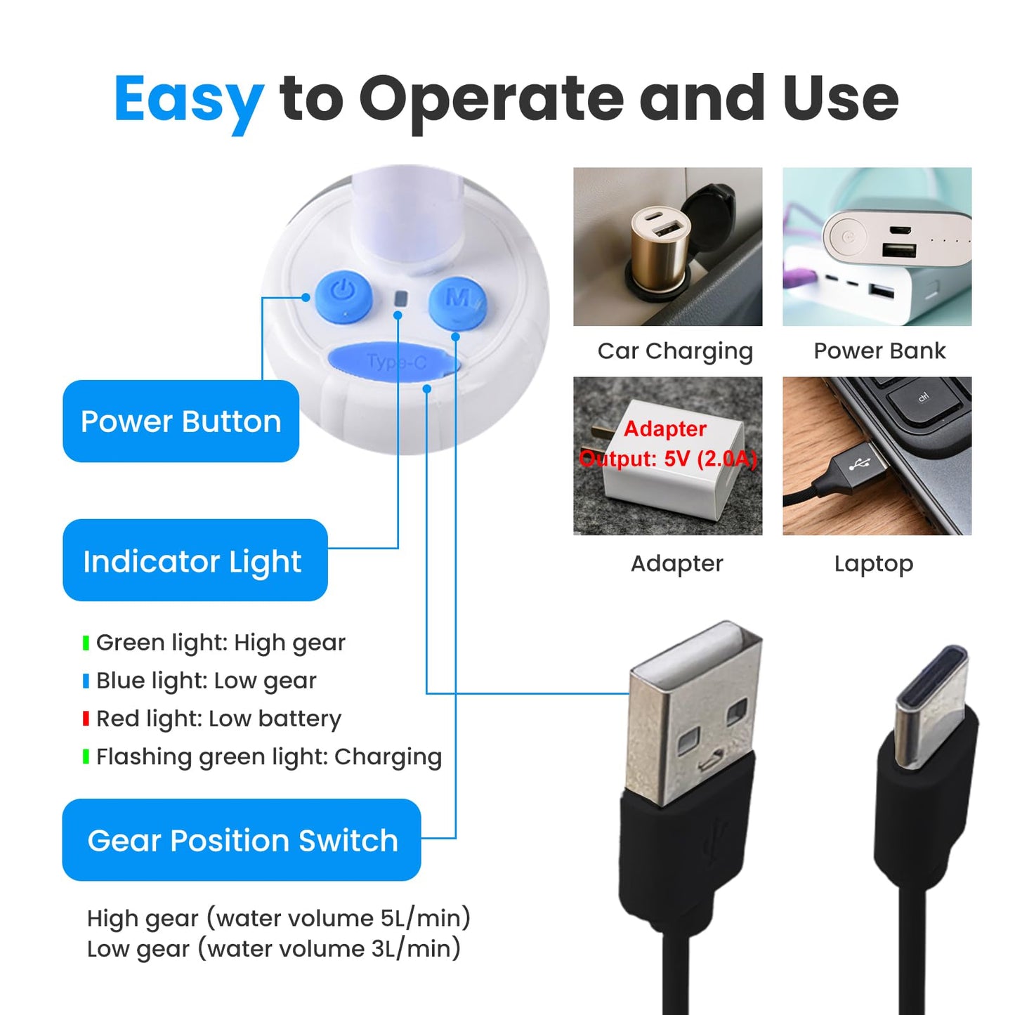 Rechargeable Portable Camping Shower Pump, Outdoor Electric Shower Kit