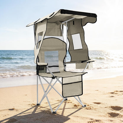 Camping Chair with Canopy, Outdoor Folding Lawn Recliner