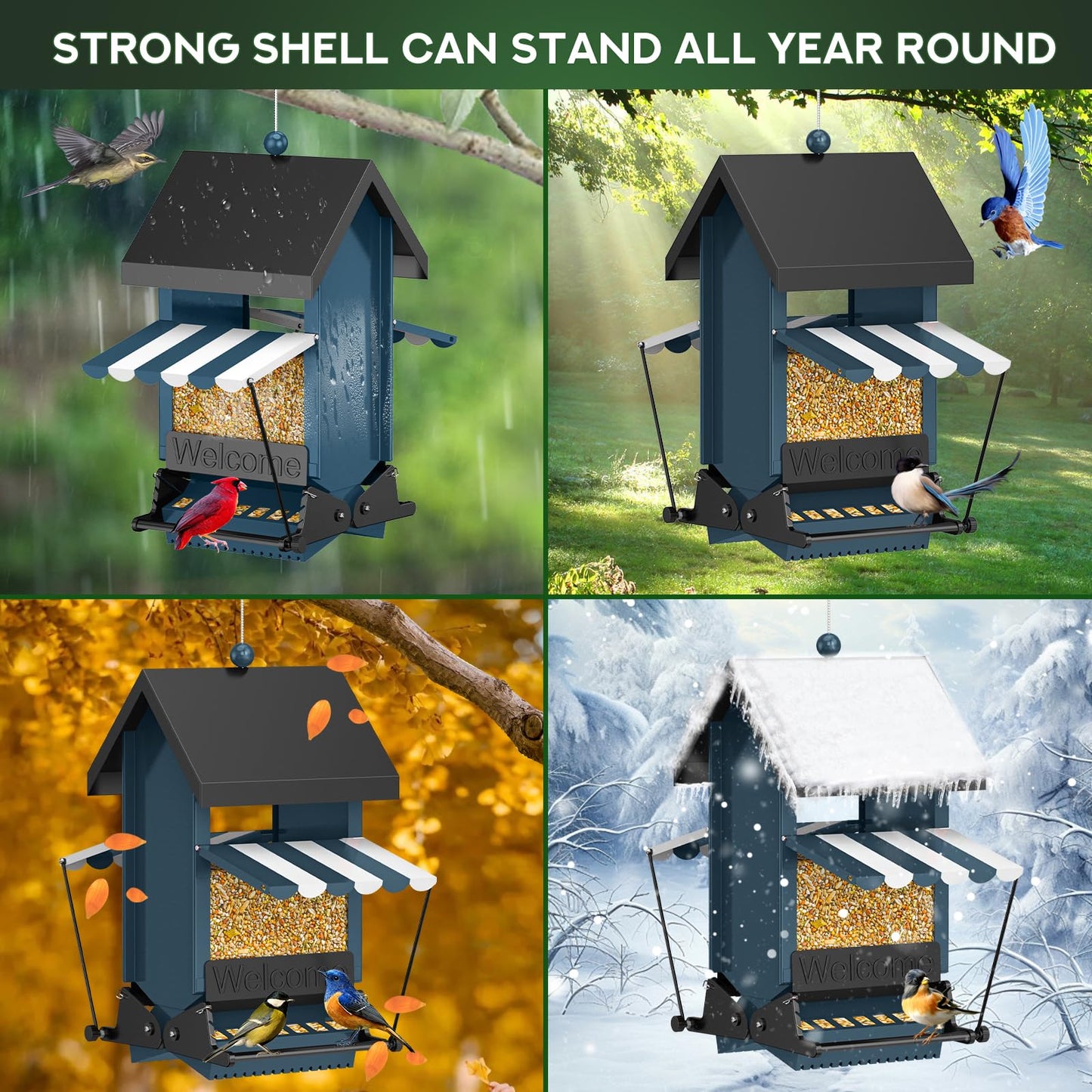 5LB Squirrel Proof Hanging Wild Bird Feeder, Heavy Duty Metal Outdoor Bird Feeder