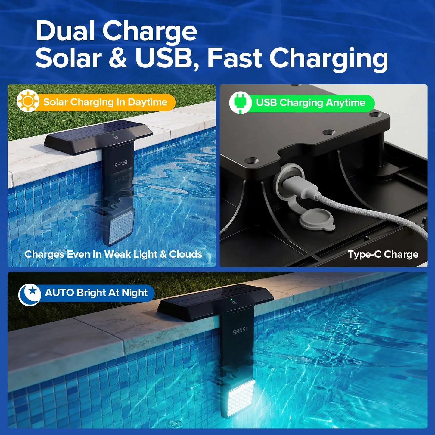 IP68 Waterproof Solar RGB Pool Light, Magnetic Underwater Light with Remote