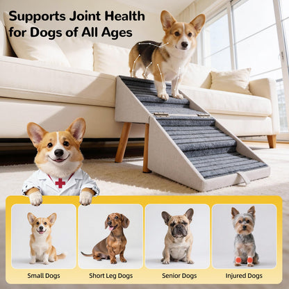Foldable 2-in-1 Dog Stairs Ottoman, Non-Slip Wooden Pet Steps for Small Puppy & Senior Injured Dogs