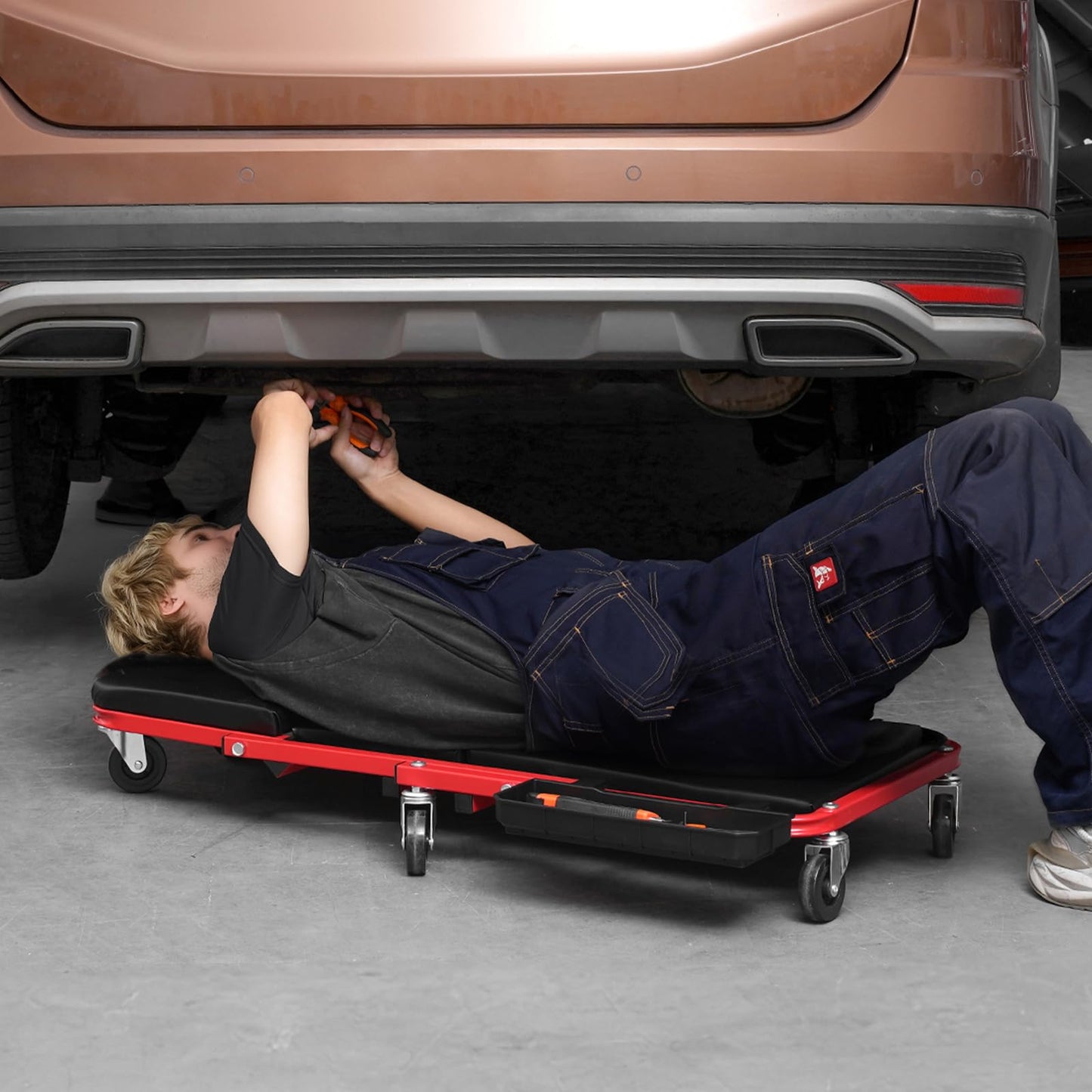 3-in-1 Z-Type Mechanic Creeper, 36 Inch Folding Under Car Rolling Garage Roller with Swivel Casters for Vehicle Repair