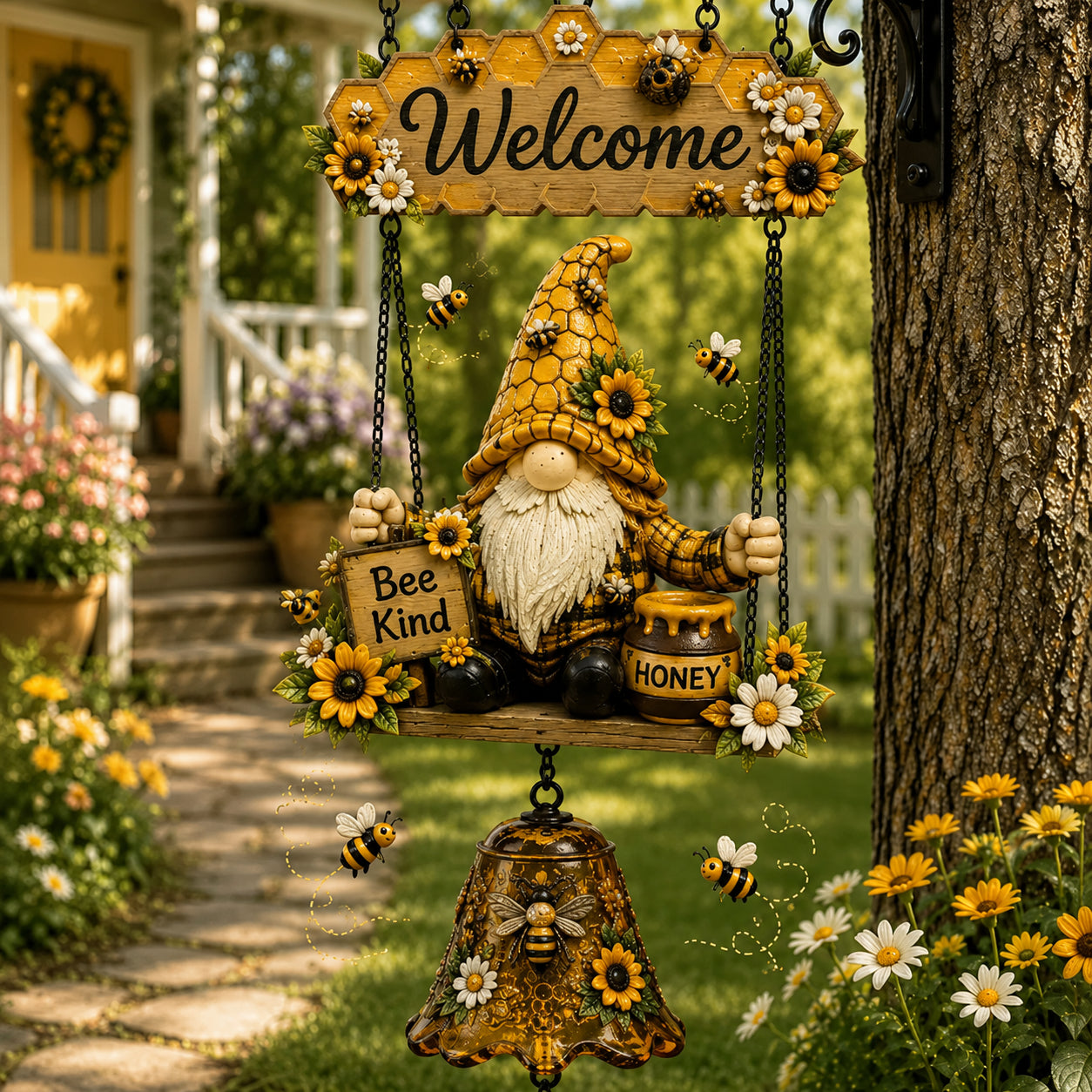 Garden Hanging Welcome Sign With Bell
