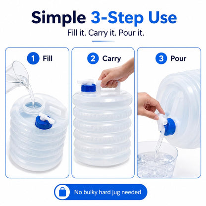 Collapsible 15L Water Container with Spigot & Carry‑Handle, Foldable Outdoor Water Storage Jug