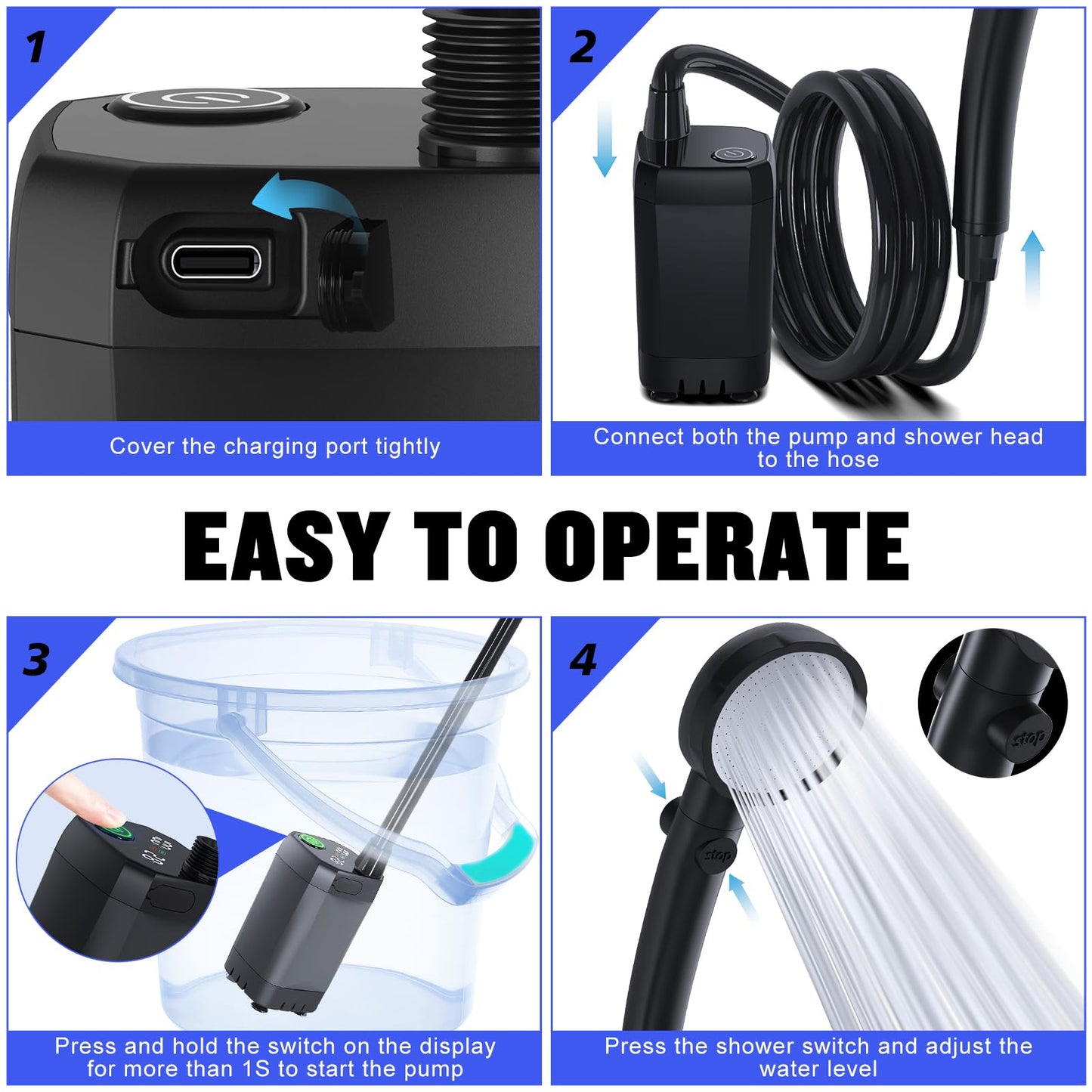 6000mAh IPX7 Waterproof Portable Camping Shower Pump with LED Display