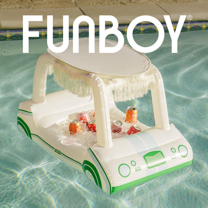 Golf Cart Inflatable Floating Drink Cooler, Pool Float with Cup Holders & Detachable Fringe Shade