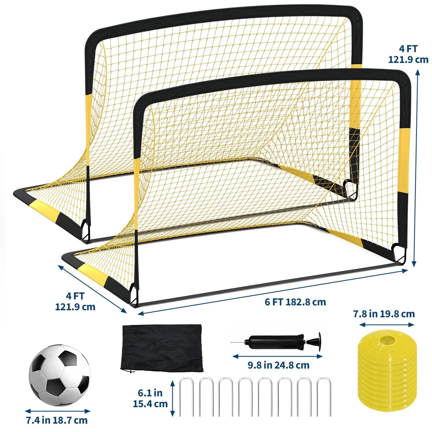 6×4 FT Portable Soccer Goal Set with Cones, Pump & Carry‑Bag for Backyard Beach Training