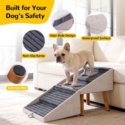 Foldable 2-in-1 Dog Stairs Ottoman, Non-Slip Wooden Pet Steps for Small Puppy & Senior Injured Dogs
