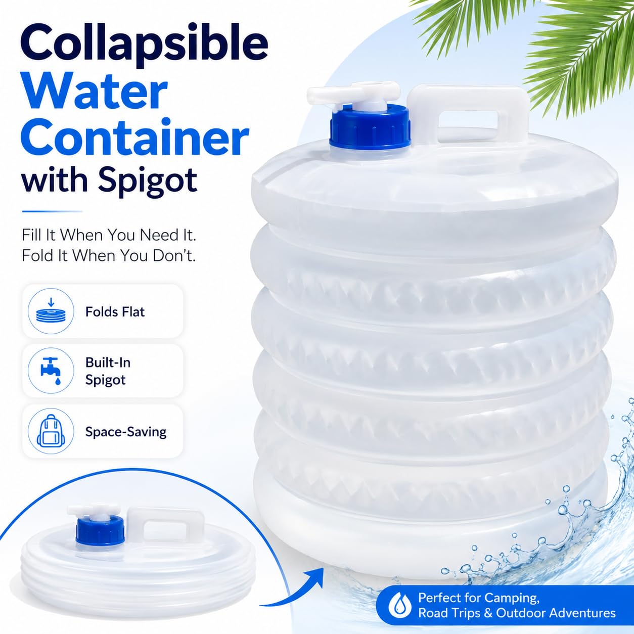 Collapsible 15L Water Container with Spigot & Carry‑Handle, Foldable Outdoor Water Storage Jug