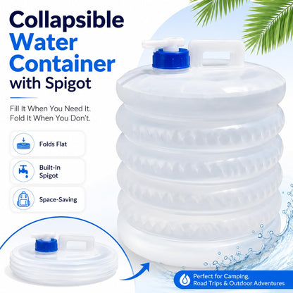 Collapsible 15L Water Container with Spigot & Carry‑Handle, Foldable Outdoor Water Storage Jug
